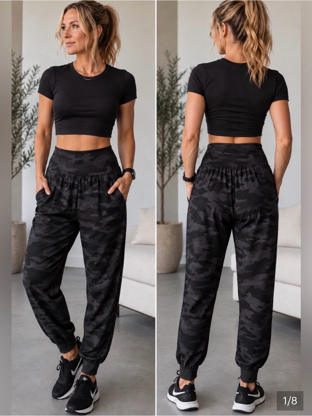 Athleta Salutation Camo Joggers Womens medium Gray Black